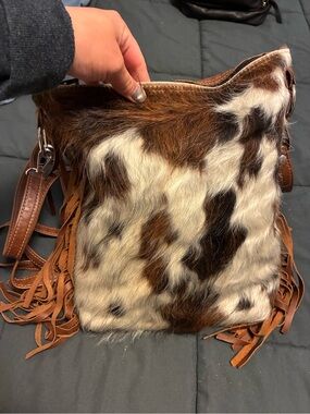 Holy Cow Couture Cowhide BagPack in Brown & White cowhide